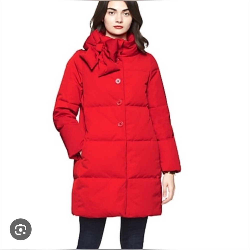 NWT Kate Spade New York Red Down Puffer Coat with Bow Collar